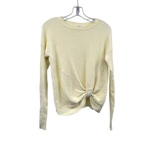 LOVESTITCH Womens Waffle Knit Sweater Twisted Hem Yellow Size Medium